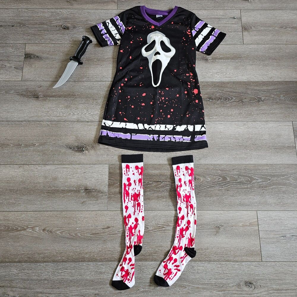 Spirit Halloween Ghost Face Ghostface Scream Jersey Dress Childs M 8-10 Costume - Picture 4 of 7